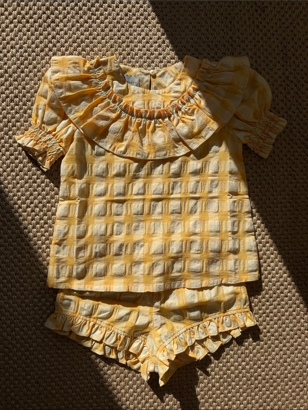 MIPOUNET Yellow & White Gingham Ruffle Top and Shorts Set size 8 years